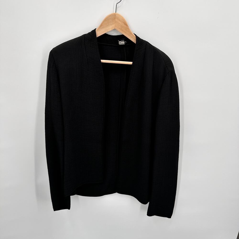EILEEN FISHER Black Textured Silk Blend Open Cardigan Blazer Jacket // M